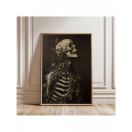 A Classic Plant Skull Poster - Art Deco Classic Retro Gothic Dark Academy Canvas Art Print - 1 Piece