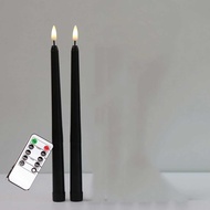 1 or 2 Pieces 11inch/28 cm Long LED Black Halloween Candles With RemoteFake Timer Tall Christmas Candle Light For Table Window