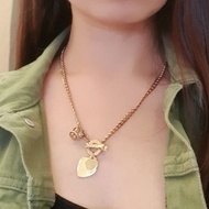 Ribbon Buckle crown love pendent chain trendy necklace in gold