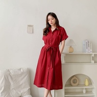 Midi Dress Terbaru Imlek Merah Maroon Busui Fit to XL Ld 120cm
