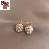 hikaw saudi gold 18k pawnable legit pineapple pearl stud earrings French delicate personality jewelry women's new trendy earrings