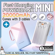 SG NEW 20000mAh Mini PowerBank Fast Charging High Capacity Built-in 3 Cables Power Bank Portable Digital Display