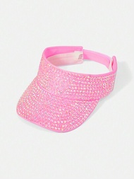 SHEIN BAE 1個街頭可愛的粉色鑲鑽網帽,適用於學校、休閒穿著、音樂會/節日派對