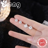 S999 Silver Stud Earrings Simple Delicate Square Cubic Zirconia Daily Accessories Gift for Women D27