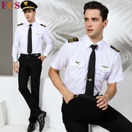 [Delivery Within 24 Hours✈] Air Uniform Male White Shirt Clothes Pilot Shirt Pilot Air Uniform Shirt Male Bar Uniform Pilot Captain Captain Wheel Value Long Uniform Nightclub Bar KTV✿High-end Fashion Overalls Role-Playing Costumes
