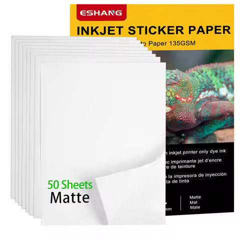 ESHANG 50 Sheets A4 135G Self-Adhesive Inkjet Photo Paper, Matte Finish Sticker Paper for Inkjet Pri