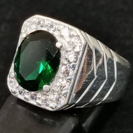 925 Pure Silver Mens Ring With Green CZ Stone. Cincin Perak Lelaki Dengan Batu Permata Hijau Zircon