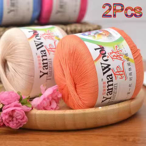 2Pcs hand knit Linen lace yarn Crocheting silk cotton Thread Crochet Coaster Tshirt dress bag amigur