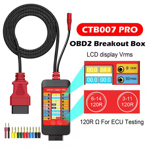 CTB007 PRO OBD2 Breakout Box with LCD Display 16PINs Vrms, ECU Testing on Bench with Built-in 120ohm