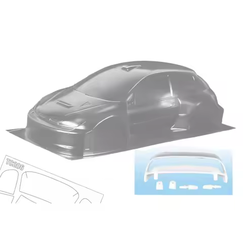 TC206 1/10 Peugot 206 Rally RC Body shell (190mm) with Decal sheet