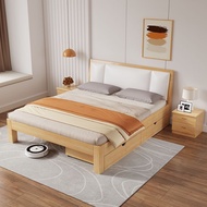 [Sg Sellers] Solid Wooden Bed Frame Storage Bed Frame Leather And Solid Wood Bed Frame With Mattress With drawers Upholstered Bed With Headboard with Mattress Single/Queen/King Bed