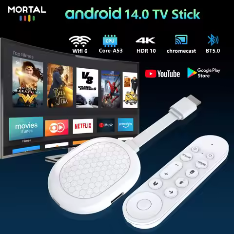 Mortal TV stick Android 14 WiFi 6 Google Chromecast Allwinner H313 BT5.X Voice Remote Netflix 4k HDR