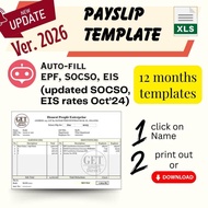Templat Slip Gaji, Payslip Template, Auto-fill EPF, SOCSO, Excel, Salary slip, Payslip, Payroll.