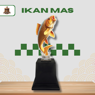 Piala Akrilik Penghargaan & Kejuaraan Memancing Motif Ikan Mas Sticker Custom | Hadiah | Liga | Kont