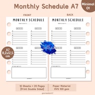 Planner Book Refill Binder Monthly Schedule Simple Minimalist A7