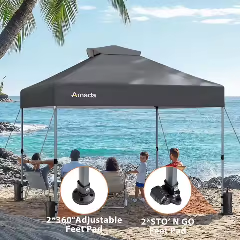 10x10 Pop Up Canopy Tent, 1Button Push Easyup Outdoor Canopy Beach Tent with 3Height Adjustable Wate