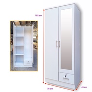 DFP 2 Door 6ft Wardrobe Clothes Storage Cabinet With Mirror Almari Baju Cermin Grey White Brown Colo