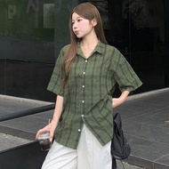 เสื้อเบลาส์ลายสก๊อตแขนสั้นแบบกว้างสำหรับผู้หญิง, Flannels Women