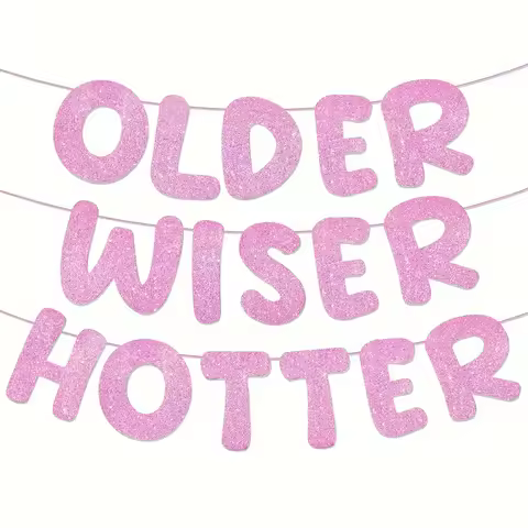Set of 3 Older Wiser Hotter Glitter Banner Funny Birthday Banner for Women 30th 40th 50th 60th 70th 