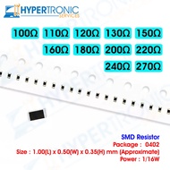 10 pcs SMD Resistor , Chip Resistor , Size 0402 , 100 , 110 , 120 , 130 , 150 , 160 , 180 , 200 , 22
