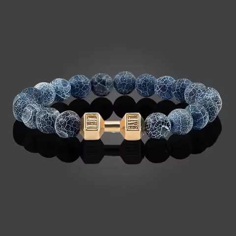 Black Weathered Wristband Adjustable Barcelets For Women Men Beads Bracelet Dumbbell Mens Fashion Yo