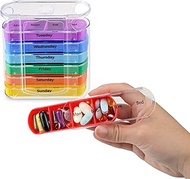 7 Day Pill Box Organizer, Hard Case with Embedded Magnet, Pill Dispenser with 7 Stackable Trays with