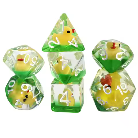 New 7 Pieces Acrylic Polyhedral Dices Set Bar Toys Filled With Ducks D6 Data D8 D10 D12 D20 Dice Rol