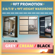 ⚡Almari Tinggi 9 kaki ⚡Wardrobe 9ft Height⚡ 5/6/7/8ft L x 9ft Almari Sliding Door wardrobe