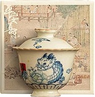110Ml/3.5oz Youlong Play Flower Ru Kiln Tea Bowl, Chinese-style high-end household Sancai lid bowl -