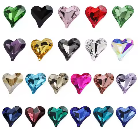 20PCS Pointed Bottom Crooked Heart Nail Rhinestones Charms K9 Glass Stone Gems Crystal Nail Art Deco