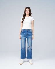 Niyom Jeans collection Indigo : รุ่น BJ022 กางเกงยีนส์ผู้หญิงขาม้า สียีนส์เข้ม