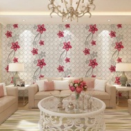Wallpaper Dinding Ruang Tamu Elegan Mewah Motif Bunga Pita Merah