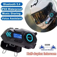 BT 5.4 Half Duplex Motorcycle Helmet Intercom Headset for 2 Riders Intercommunicator 500M Waterproof