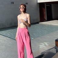 Studio Kath กางเกงเอวสูงจีบทวิสต์ รุ่น Taffy สีชมพู พรีออร์เดอร์ 7วัน