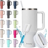 Bukaty Thermal Mug with Straw and Handle, 30 oz/0.9 L, Large Drinking Cup with Lid and Straw, Coffee