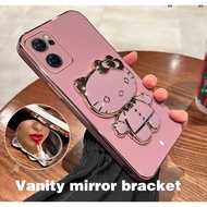 Oppo Reno 7 5G Soft Silicone Anti-Fall 3D kitty Cat Case with Mirror and Stand