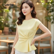 Lovito Waist Pleated Short Sleeve Top Shirt BLB154P1D031