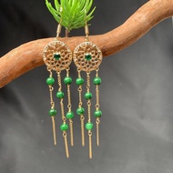 9.1314k Real Gold Plated Earrings Retro Dry Green Earrings South Red Earrings