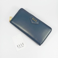 ELLE bag กระเป๋าสตางค์ผู้หญิงใบยาว ซิปรอบ สีน้ำเงินกรมท่า หนังแท้หนังเรียบ อะไหล่ทอง