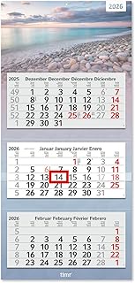 Timr 3-Month Calendar 2026 - Wall Calendar 3 Months with Slider - 70 cm Three-Month Calendar Multili