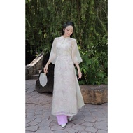 LXinh Set of modern ao dai set with half sleeves embroidered with flowers and chiffon sleeves with p