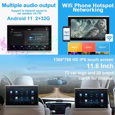 TEENRAM For Ford VOLVO Honda AUDI Mercedes BMW VW GM 11.6 Inch Headrest Monitors Android 11 Tablet M