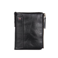 [COD] Crazy Horse Cowhide Men's Wallet Leather Short RFID Anti-Theft Double Zipper Coin Purse Men's Wallet Foreign Trade Popular Style