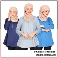 FC Mart - Women Casual Muslimah Blouse / Blause Wanita Lengan Panjang / Ironless Blouse / Baju Perempuan Tak Payah Gosok