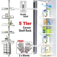 【Have a pancake】 5 Tier Standing Hanging Towel Shampoo Rack Bathroom Corner Drying Shelf Storage Organizer Hanger Hook Rak Penyidai baju