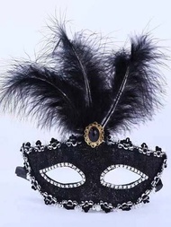 新款羽毛假面舞會面具，適用於節日、Cos派對、裝飾、DIY，醒目的半面臉罩，用於表演和舞台裝飾皇室風
