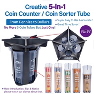 【Qiug Mall】-Coin Counter Coin Sorter Tube 5-In-1 Change Sorter Coin Organizer Change Counter Machine