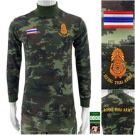 เสื้อยืดทหารแขนยาว  คอเต่า  ปักตรา กองทัพบก Royal Thai Army ธงชาติไทย หลังปัก ARMY  สีดำ สีเขียวขี้ม้า ลายพราง สีกรม