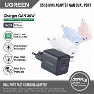 UGREEN X516 Charger Adapter GaN N-Series Dual Port 30W USB-C + 22.5W USB-A PD Fast Charging for iPho