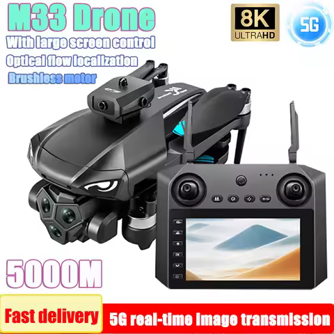 M33 MAX with Screen Drone Professional 8K HD ESC Dual Camera 5G Wifi Foldable Brushless Light Flow F